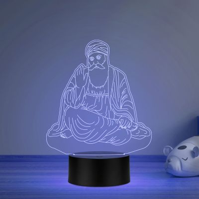 3D Illusion Guru Nanak Dev Ji Led Night Lamp with Multicolored Mini Temple and Bedroom Decor